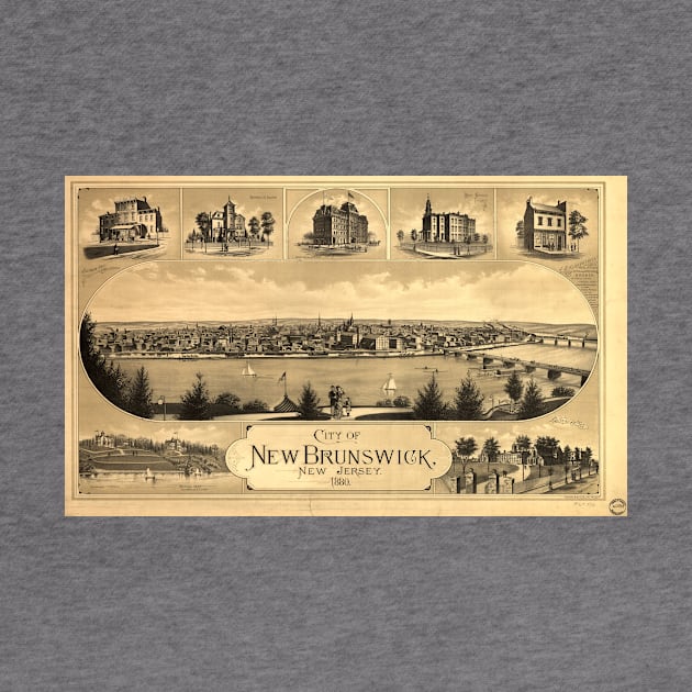 Vintage Pictorial Map of New Brunswick NJ (1880) by Bravuramedia